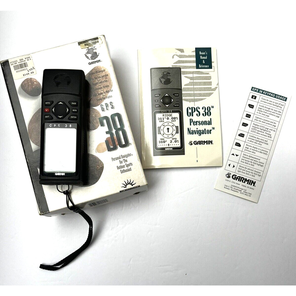 Garmin GPS 38 Handheld Navigator Tested Geocashing Hiking Hunting Complete Box